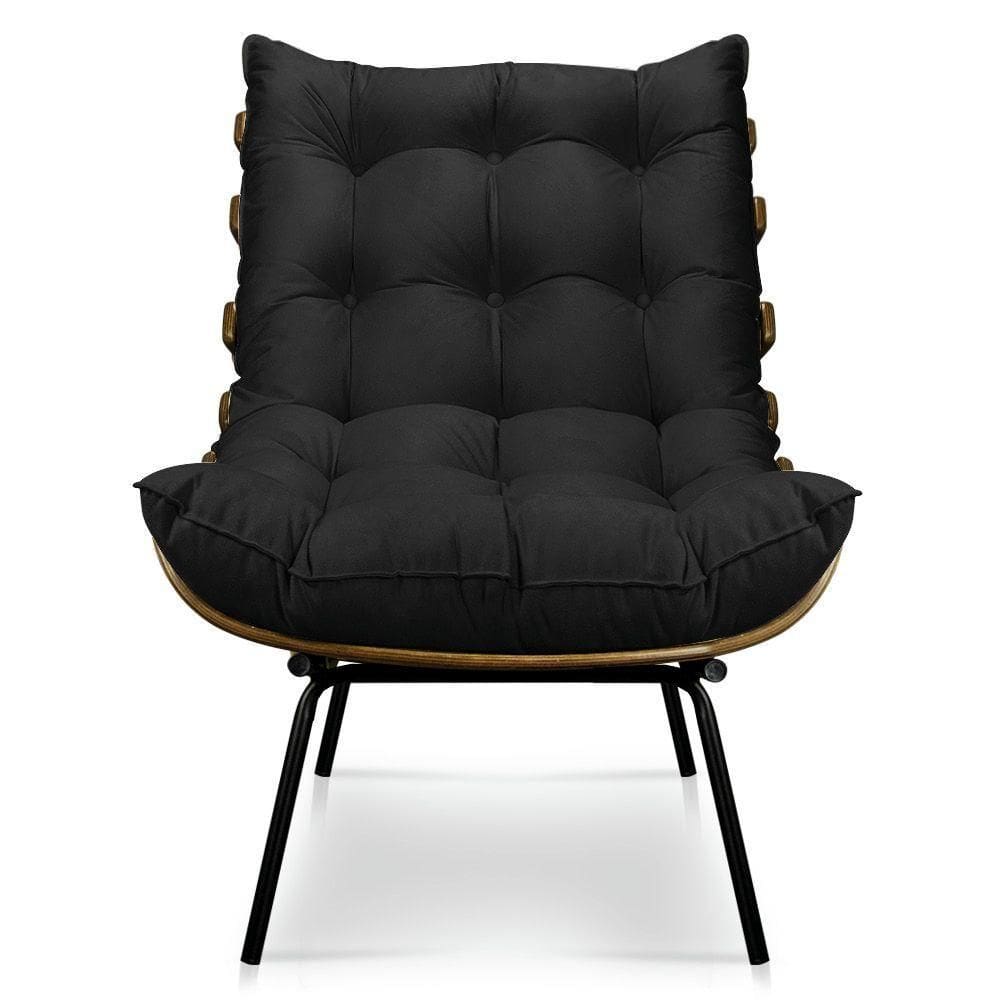 Poltrona Decorativa Costela Sala E Escritório Suede Preto