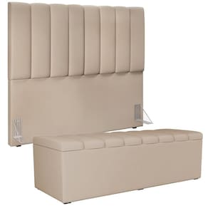 Kit Cabeceira Casal 140cm C/Calçadeira Recamier Baú Bege