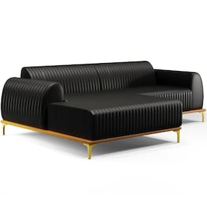 Sofá 3 Lugares Com Chaise Esquerdo Sala Estar 245cm Preto