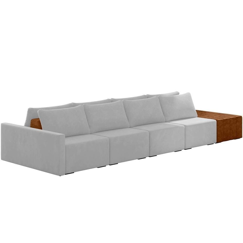 Sofá Ilha Modular Para Sala 392cm Com Puff Dublin K01 Veludo Cinza Sintético Caramelo - Lyam Decor