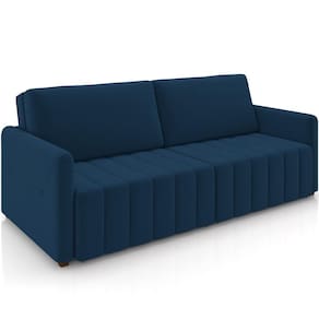 Sofá Cama Retrátil Para Sala De Estar 192cm Porthos M03 Veludo Azul - Lyam Decor