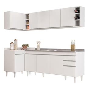 Armário De Cozinha Modulado De Canto Direito 5 Peças Cp45 Com Pia Inox Branco