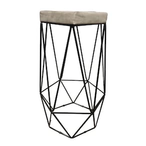 Banqueta Hexagonal Aramado Preto Suede Bege