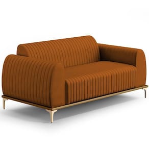 Sofá 3 Lugares Molino 180 Cm Pés D`ouro Veludo Telha C-262