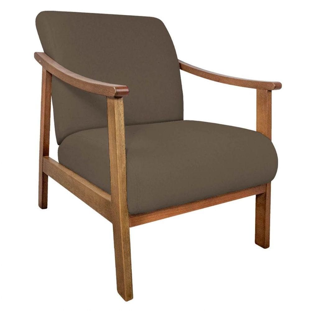 Poltrona Liz Base Madeira Suede Marrom