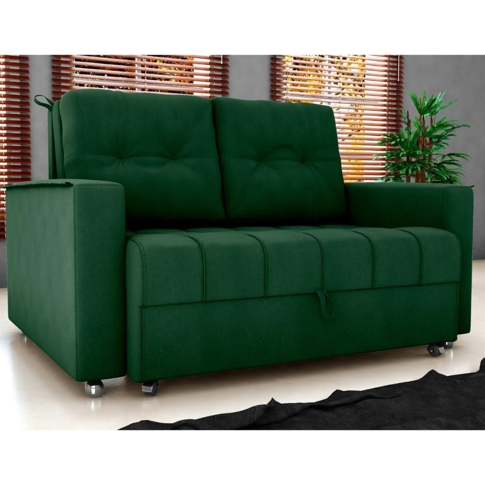 Sofá Cama Para Sala De Estar Cross Veludo Maserati Verde