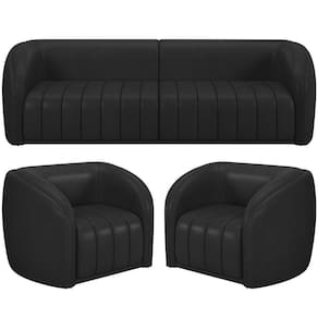 Kit Sofá 5 Lugares Para Sala 332cm Com 02 Poltrona Lazio M03 Corano Preto - Lyam Decor