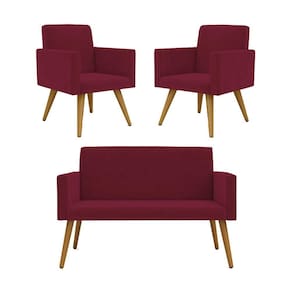 Kit Namoradeira + 02 Poltronas Decorativas Nina Marsala