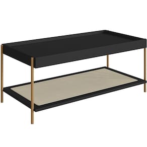 Mesa De Centro Para Sala De Estar Industrial Indy A03 Nero Dourado