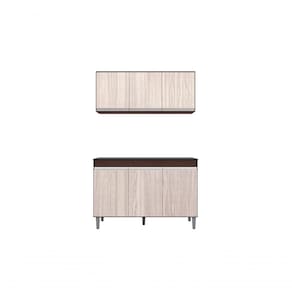 Balcão Gabinete Manu 120 Cm C-tampo E Armário Aéreo Andreia 120cm Marrom