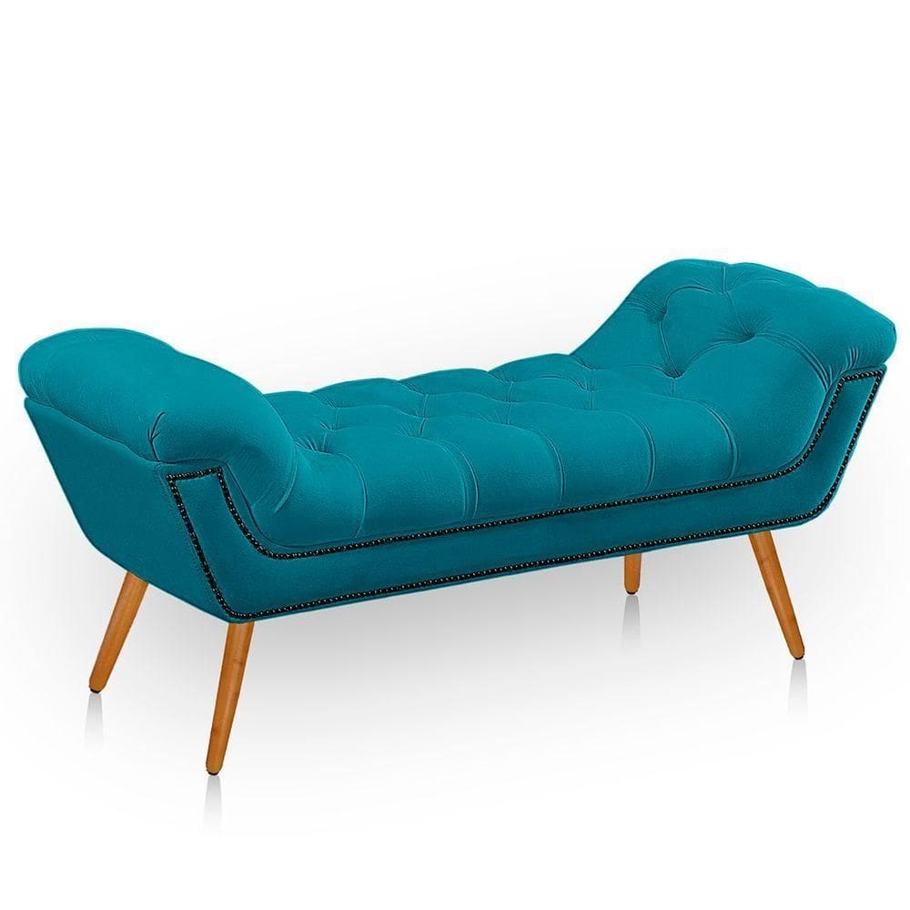 Recamier Estofada Casal Queen Ayla Veludo Cor Azul Claro