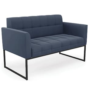 Sofá Namoradeira Base Industrial Preto Ana Suede Azul Marinho