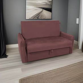 Sofá Cama Para Sala De Estar Zaia Com Baú Veludo Matrix - Rosê Rosê