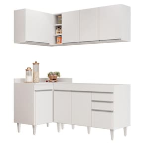 Armário De Cozinha Modulado De Canto Direito 4 Peças Cp37 Balcão Sem Tampo Branco