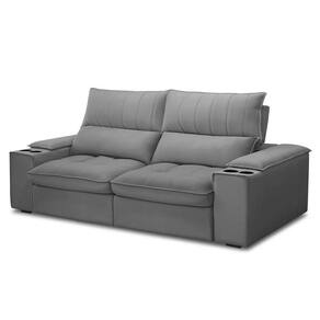 Sofá Retrátil 3 Lugares Com Porta Copo 230cm Andes F05 Veludo Cinza