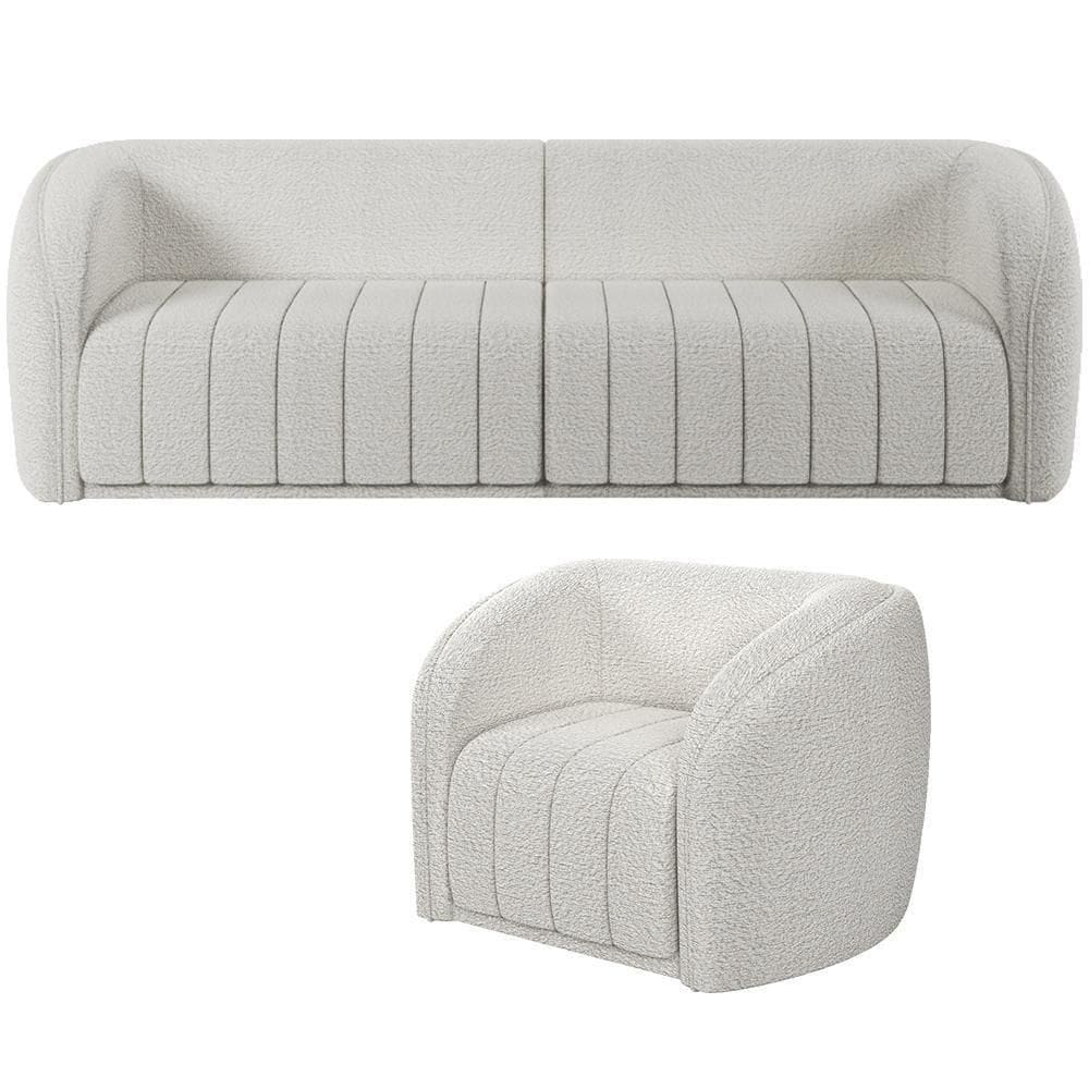 Kit Sofá 4 Lugares Para Sala 252cm Com 01 Poltrona Lazio M03 Bouclê Branco