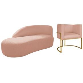 Kit Divã Luna 160cm Lado Esquerdo E 01 Poltrona Base De Ferro Dourado Suede Cor Rosê