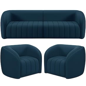 Kit Sofá 5 Lugares Para Sala 332cm Com 02 Poltronas Lazio M03 Veludo Azul