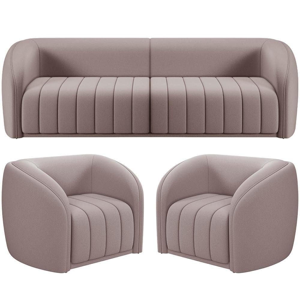 Kit Sofá 5 Lugares Para Sala 332cm Com 02 Poltronas Lazio M03 Veludo Rosê - Lyam Decor
