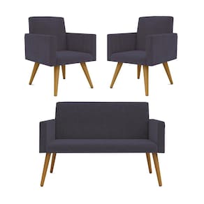 Kit Namoradeira + 02 Poltronas Decorativas Nina Cinza