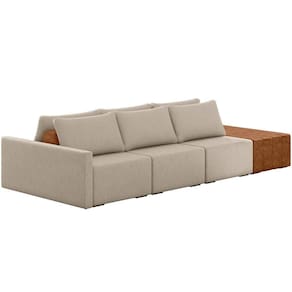 Sofá Ilha Modular Para Sala 312cm Com Puff Dublin K01 Linho Bege Sintético Caramelo - Lyam Decor