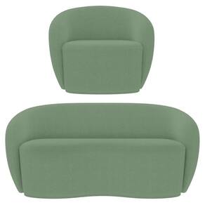 Sofá 3 Lugares Living 180cm E 1 Poltrona Giratória Garbin K04 Bouclê Verde - Mpozenato