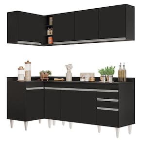 Armário De Cozinha Modulado De Canto Direito 4 Peças Cp41 Balcão Com Tampo Preto