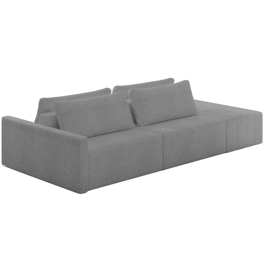Sofá Ilha Modular Para Sala 232cm Com Puff Dublin K01 Bouclê Cinza - Lyam Decor