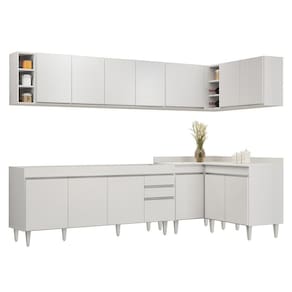 Armário De Cozinha Modulado De Canto 7 Peças Cp34 Balcão Sem Tampo Branco