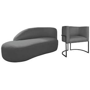 Kit Divã Luna 160cm Lado Esquerdo E 01 Poltrona Base De Ferro Preto Linho Cor Cinza Escuro
