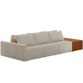 Sofá Ilha Modular Para Sala 312cm Com Puff Dublin K01 Bouclê Creme Sintético Caramelo - Lyam Decor