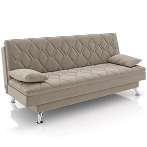 Sofá Cama Para Sala De Estar Quarto 193cm Lia M03 Veludo Bege - Lyam Decor