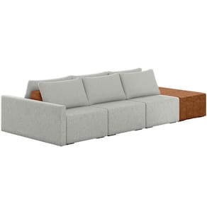 Sofá Ilha Modular Para Sala 312cm Com Puff Dublin K01 Linho Cinza Sintético Caramelo - Lyam Decor
