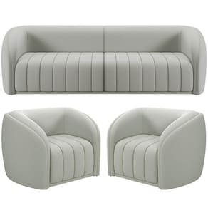 Kit Sofá 5 Lugares Para Sala 332cm Com 02 Poltronas Lazio M03 Veludo Creme - Lyam Decor