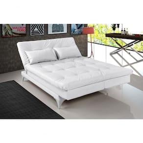 Sofá Cama Versátil 3 Lugares Império Reclinável Pés De Alumínio Espuma D33 Corano Branco 036
