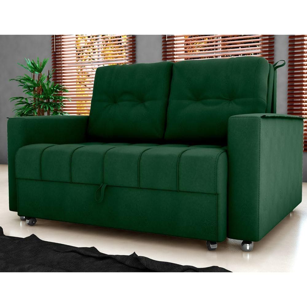 Sofá Cama 2 Lugares Yago Veludo Maserati Verde