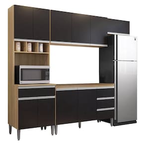 Cozinha Modulada 4 Peças Balcão Sem Tampo 120cm Andréia Amêndoa- Preto - AJL Móveis