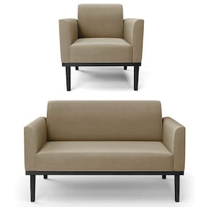 Sofá Namoradeira E 1 Poltrona Base Madeira Preto Maressa Suede Marrom Rt