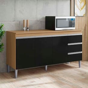 Gabinete Balcão Multiuso P-pia Andreia S-tampo 150cm 3 Portas 3 Gavetas Amêndoa-pto - Ajl Móveis