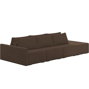 Sofá Ilha Modular Para Sala 342cm Com Puff Dublin K01 Veludo Marrom - Lyam Decor