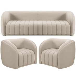 Kit Sofá 4 Lugares Para Sala 292cm Com 02 Poltronas Lazio M03 Veludo Bege - Lyam Decor