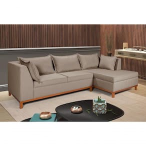 Sofá Malta Chaise Living 4 Lugares Império Pés Madeira Linho 201