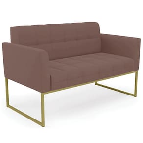 Sofá Namoradeira Base Industrial Dourado Ana Veludo Rose