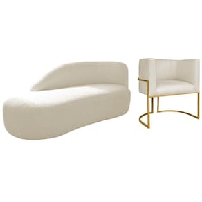 Kit Divã Luna 160cm Lado Esquerdo E 01 Poltrona Base De Ferro Dourado Linho Cor Bege
