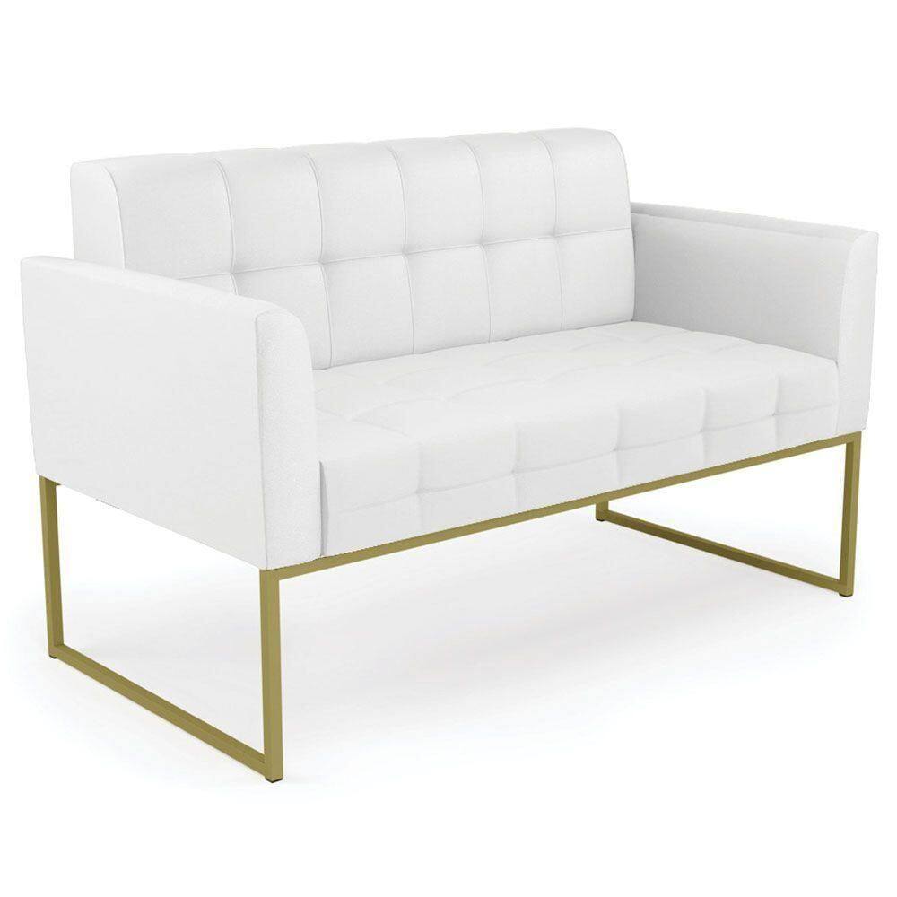 Sofá Namoradeira Base Industrial Dourado Ana Sintético Branco