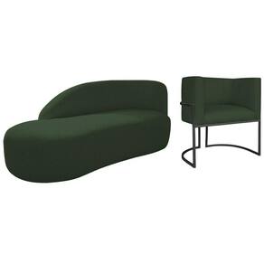 Kit Divã Luna 140cm Lado Esquerdo E 01 Poltrona Base De Ferro Preto Linho Cor Verde