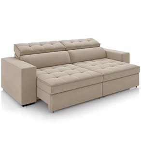 Sofá Retrátil Reclinável Para Sala De Estar Living 290cm Clara M03 Veludo Bege