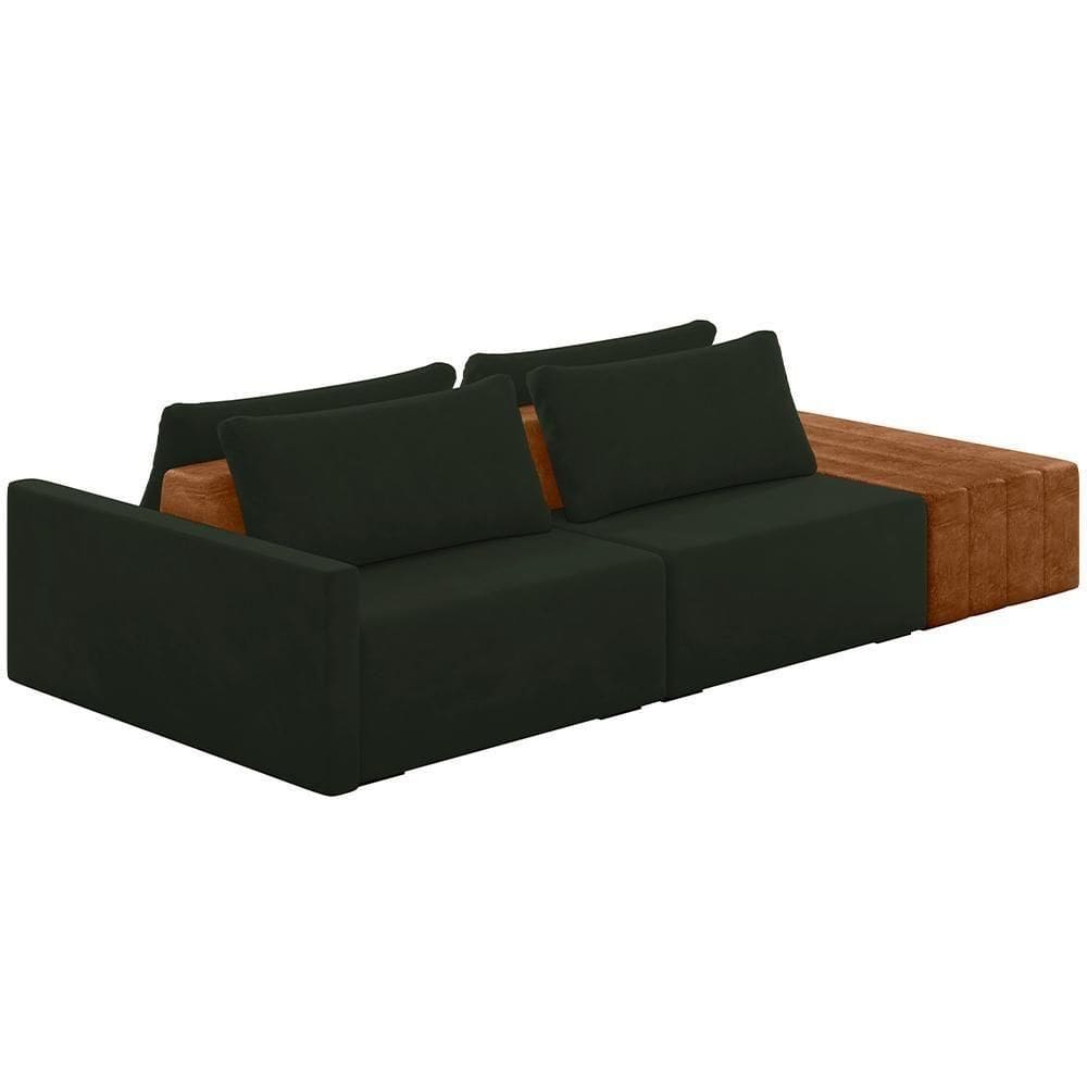 Sofá Ilha Modular Para Sala 252cm Com Puff Dublin K01 Veludo Verde Sintético Caramelo - Lyam Decor