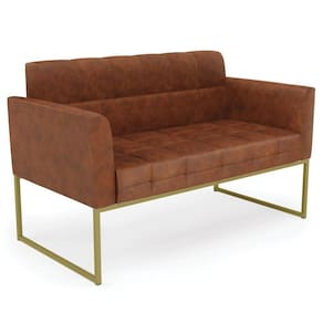 Sofá Namoradeira Base Industrial Dourado Ana Sintético Pu Nozes