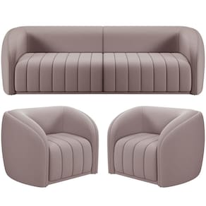 Kit Sofá 4 Lugares Para Sala 292cm Com 02 Poltronas Lazio M03 Veludo Rosê - Lyam Decor